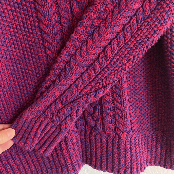L.L. Bean Womens Signature Sweater SZ MEDIUM Purple Cable Knit Cotton Pullover - Picture 4 of 7